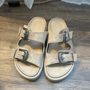 AE Camel Suede Slip-on Sandals